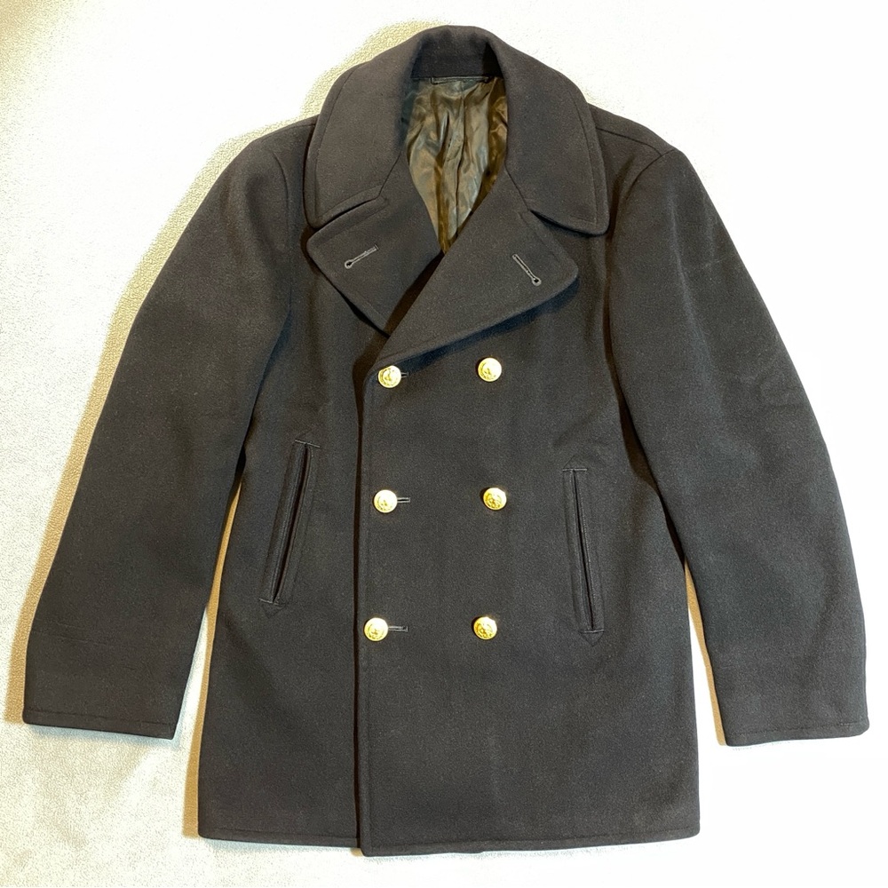 U.S. NAVY 1961 100% Wool Black Peacoat Sz 36 R Gold Buttons Military USA Vintage